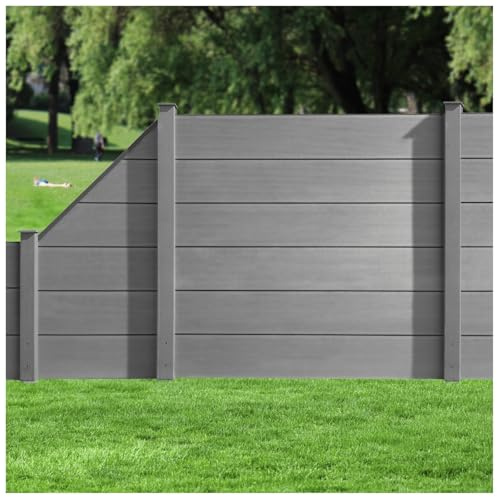 HORI WPC XXL Sichtschutz-Zaun, Steckzaun, Gartenzaun Komplettset beidseitig glatt 1x Quadratisch + 2x Pfosten zum Aufschrauben Zaun: Grau I Pf.: Anthrazit