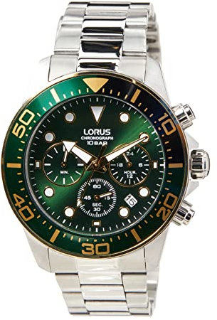 Lorus Orologio automatico da donna in acciaio inox con cinturino in metallo RT345JX9, Verde-oro, Sport