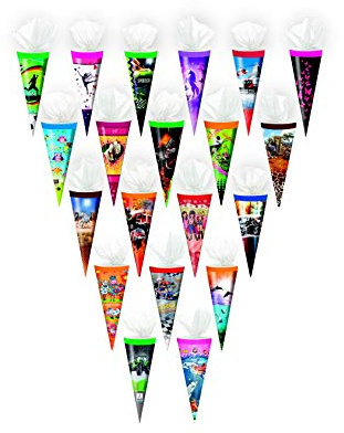 20x Schultüte / Zuckertüte / 25cm / mit Tüllverschluß / 20 verschiedene Motive