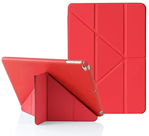 MuyDouxTech Hülle für iPad 9,7 Zoll 6./5. Generation 2018/2017, und iPad Air 9,7 1./2. Gen 2013/2014, Vertikale & Horizontale Aufstellung 5 Faltbare Winkel, Weiche TPU-Rückseite, Rot