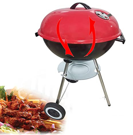 LJBOZ Barbecue a Carbonella con Carrello a Sfera, BBQ Carbonella Tondo, Barbecue a Carbonella con Griglia di Cottura, 2 Ruote, Coperchio, Diametro di Circa 45 Cm, per Barbecue, Campeggio, Giardino