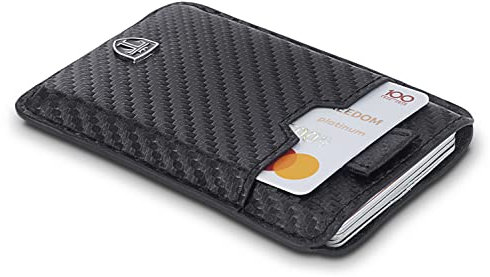 TRAVANDO Slim Portemonnaie Dallas - bis zu 12 Karten - TÜV geprüft - RFID Schutz - Kleiner Geldbeutel - Kartenetui - Kreditkartenetui - Zugband - Geschenk für Männer - Designed in Germany (Carbon)