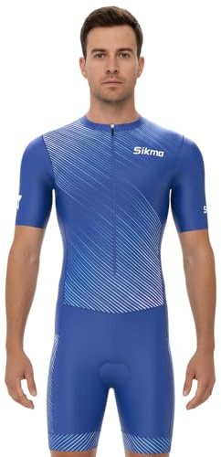 Sikma Combinaison de cyclisme pour homme avec rembourrage en gel, une pièce, pour triathlon, haut de vélo, imprimé sublimé, bleu, S