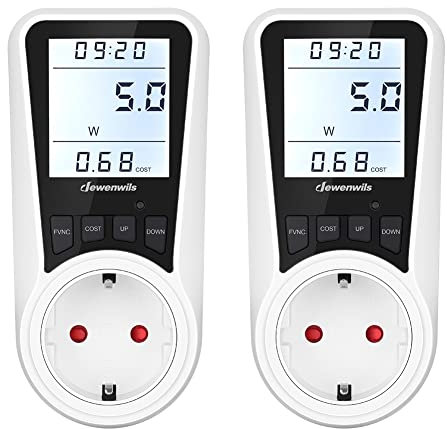 DEWENWILS 2PACK Stromzähler für Steckdose, Strommessgerät 7 Modi，Stromverbrauchsmesser mit LCD-Bildschirm Hintergrundbeleuchtung, Stromverbrauch Messgerät mit Überlastschutz 3680W