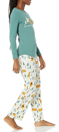Amazon Essentials Disney | Marvel | Star Wars Conjunto de Pijama en Franela Mujer, Pooh Holiday Forest - Womens, XXL