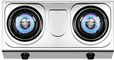 IBOWZ Plaque de Cuisson Gaz Table de Cuisson à gaz Table de Cuisson à gaz de Bureau Portable,Cuisinière en Acier Inoxydable de 71 cm à 2 brûleurs avec Protection Contre Les pannes de Flamme et pla