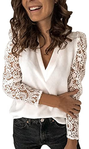 Chemisier Chic et Élégant Chemisie Blanche Dentelée Casual Oversize pour Femme Travail Décontracté Baggy Tops Boutons Col en V