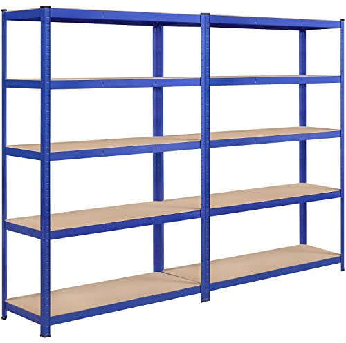 Yaheetech 5-stufiges Lagerregal mit verstellbaren Regalböden x2/ 120L × 45B × 180H cm Schwerlastregal fürs Lager/Garage/Arbeitszimmer/Küche/Laden Blau