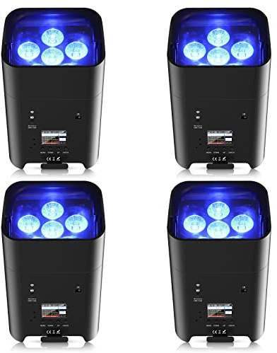 4er 6x18W Akku led par scheinwerfer strahler RGBWA+UV DMX wiederaufladbarer Batterie Outdoor partylicht mit Fernsteuerung/APP/IR disco licht für dj Bar KTV Band Geburtstag Hochzeit (De Lagerhaus)