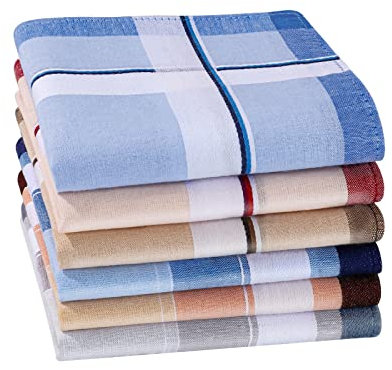 HOULIFE 6/9 Stücke Herren Stoff Taschentücher 100% Baumwolle Weich Handkerchief mit Karo-Muster, 38x38cm/15x15 (40x40cm, 6 Stücke)