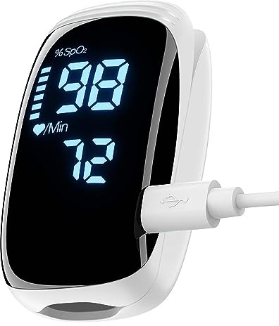 Pulse Oximeter Fingertip, Pulse Oximeter with Rechargeable, Oxygen Meter Finger Pulse Oximeter, Fingertip Blood Oxygen Saturation Monitor Rechargeable, Accurate Fast SpO2 Reading for Sports (White)