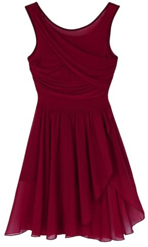 Jugaoge Damen Tanzkleid mit Plissee Ärmellos Ballettkleid Lyrisches Kleid Unregelmäßig Tutu Rock Slip Latein Tango Samba Salsa Bekleidung