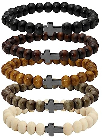 MILAKOO Armband aus tibetisch-buddhistischen Holzperlen, Meditation, Mala, für Herren, elastisch, 6-8 mm, regolabile da 16,5 a 19 cm, Kein Edelstein