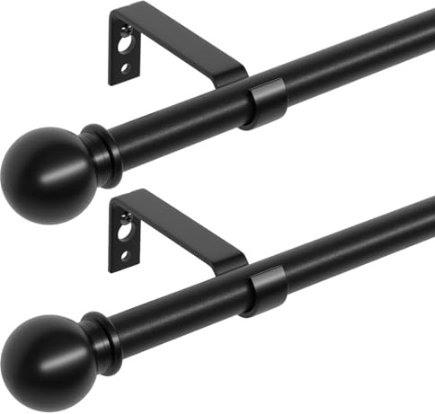 ATUHOLA Gardinenstangen-Set mit Halterungen, 71,1–121,9 cm, schwarz, Metall, Wandmontage, 1,6 cm, verstellbare kleine Gardinenstangen für Schlafzimmer, Küche, Wohnzimmer, Ösenvorhänge, 2 Stück