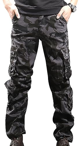 Pantaloni Mimetici Tactical Cargo Uomo - Militari Multitasche Tattici Lunghi Taglie Forti - Jogging Camo Work Pants Con Tasche Laterali Camouflage - Nero