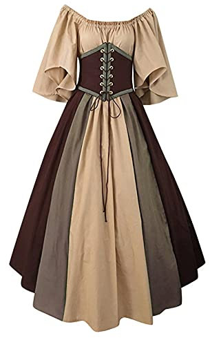 Gothic Kleidung Damen Schnüren-Mittelalter Kleid Große Größe-Maxikleid Patchwork Halloween Korsett Viktorian Steampunk Cosplay Oktoberfest Renaissance Retro Karneval Kostüm Kleider