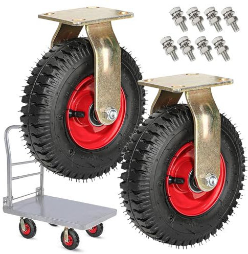 2pcs Geräuschlose Schwerlast Räder, Transportwagen Gummiräder Mit Bremse, Ø 20/25cm Luftreifen Gummi Rollen, Lenkrolle Luftrad Vakuum, Für Trolleys, Möbelroller, Werkbank Rollen