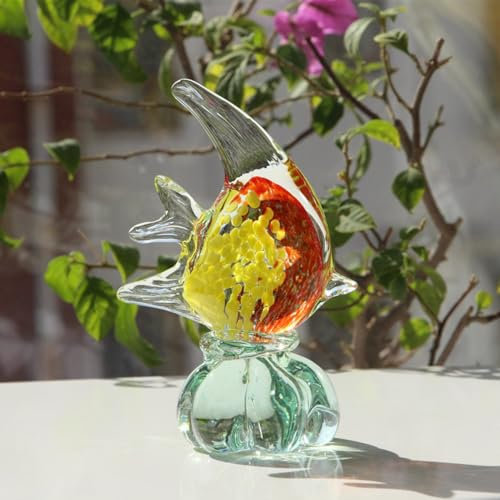 DECRZPB Farbige Glasurkunst rote Tropische Fische Glasfigur handgefertigt Briefbeschwerer aus geblasenem Glas Geschenk für Geburtstag Heimdekoration Tischdekoration