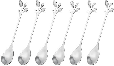 QUARKZMAN 6pcs Inox Acier Feuille Café Cuillère 4,8 pour Glace Thé Argent