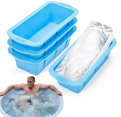 Extra Large Ice Block Mold for Ice Bath, 4 Pack 9.4lb Big Ice Cube Molds, Silicone Ice Bath Accessories Water Chiller for Cold Plunge or Coolers