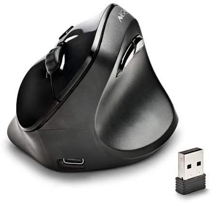 NGS EVO Moksha - Ratón Inalámbrico Ergonómico Vertical, 2.4 GHz, Botones Silenciosos, dpi Ajustable: 800/1200/1800/2400, Plug and Play, Negro