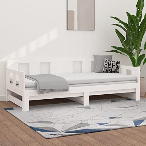 Rantry Tagesbett Ausziehbar Sofabett Schlafsofa Holzbett Gästebett Bettsofa Ausziehbett Platzsparend für Wohnzimmer Schlafzimmer Weiß Massivholz Kiefer 2X(80x200) cm