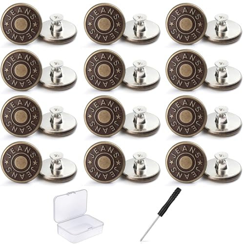15 Stück Ersatz Jeans Knöpfe(Mit Box),17MM Jeansknöpfe, Hosenknöpfe kein Nähen, abnehmbare Metall Hosen Knopfe Reparatur Druckknöpfe Knöpfe für Jeans (Kupfer 1)