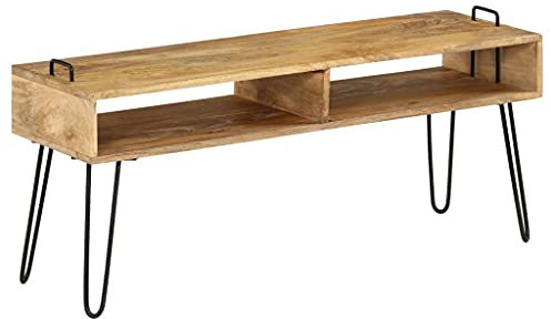ShCuShan TV-Schrank TV Cabinet Wohnzimmer Schrank Fernseher Schrank TV Sideboard Wohnzimmer Mangoholz Massiv 110 x 35 x 45 cm