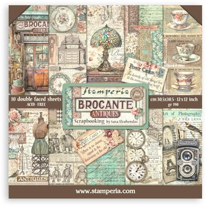 Stamperia - Scrapbook Paper Pad for Scrapbooking, Albums, Card Making, Bullet Journals, and More, Acid Free, Double-Sided, Perfect for Hobbies, Crafts, and Gifting (Brocante Antiques) (30.5 x 30.5cm)