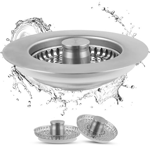 iFealClear All-Metal Edelstahl 3-in-1 Abflusssieb Küchenspüle & Sieb Set mit 3 Körben, Ersatz für Spülbecken Stöpsel,Anti-Verstopfung & geruchsresistent, passend für Spülenlöcher Ø72-86mm,Tiefe > 28mm