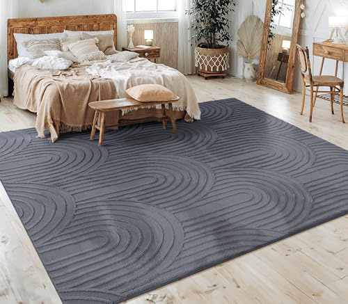 Paco Home Teppich Wohnzimmer Schlafzimmer Kurzflor Skandinavisches Boho Muster Geometrisch Rauten Motiv Einfarbig Weich Modern, Grösse:80x150 cm, Farbe:Anthrazit 4