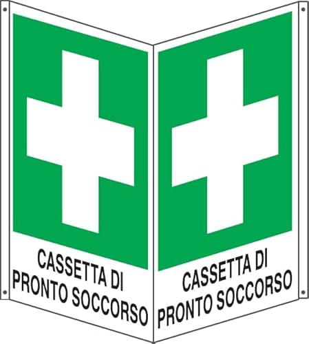 GLOBAL CARTELLO SEGNALETICO BIFACCIALE QUADRATO - CASSETTA DI PRONTO SOCCORSO - In Alluminio Con Stampa Diretta U.V. (IDEALE ANCHE PER ESTERNO) (30x30 cm)