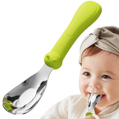 Babylöffel aus Metall, Babylöffel aus Edelstahl | Babynahrungslöffel mit Silikongriff | Baby-LED-Entwöhnungszubehör, Lebensmittelutensilien aus Edelstahl, Sicherheitsfütterungszubehör