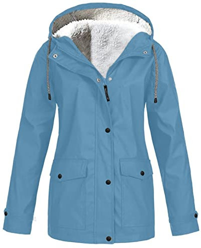AMhomely Ladies Plus Size Waterproof Coats Mountaineering Jacket Women Fleece Lined Winter Jackets For Women Rain Coat Hoody Windproof Hiking Outdoor Trench Coat Softshell Jacket Blue XXL