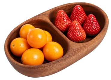 Wooden Tray Serving Bowl for Salad with Two Compartment(Small Oval) | Rustic Server for Foods, Salads, Fruits, Bread, Wooden Salad Bowl, Entryway Key Catch Tray