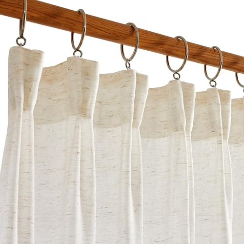 Deconovo Voile Gardinen mit Kräuselband Gardinenschal Vorhänge Wohnzimmer Dekoschal Halbtransparent Vorhang Leinenoptik Luftige Gardinenschal, 145x140cm(HöhexBreite), Leinen, 2er Set