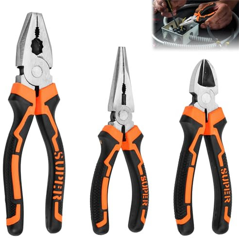 KYYGKY 3pz Set Pinze per Gioielli Pinza a Becchi Lunghi da 165mm Pinze a Taglio Diagonale da 160mm Pinze per Filo Metallico da 200mm Set Pinze Elettricista Set Pinza per Riparazioni Domestiche