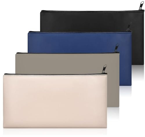 Geldtaschen Banktasche, 4 Stück Banktaschen aus Kunstleder, Banktasche mit Reißverschluss, Dokumente Geldmappe, PU Banktasche für A5 Dokumente Schule Haushalt Business 27 x 15 cm 4 Farben