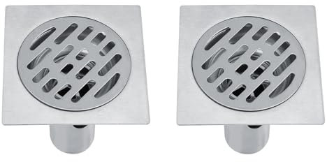 2-teiliger Quadratischer Duschbodenablauf mit Abnehmbarer Abdeckung, Gitterrost, Edelstahl-Haarsieb, Badezimmer-Duschboden-Ablaufablauf, Ersatz-Duschablaufabdeckung für die