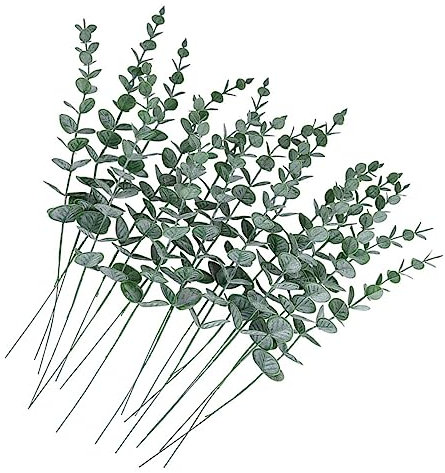 GARVALON Künstliche Eukalyptusblätter Mit Eisenstiel 38cm Langlebige Dekoration Für Zuhause Und Hochzeit Wetterbeständige Kunstpflanze 24 Stück
