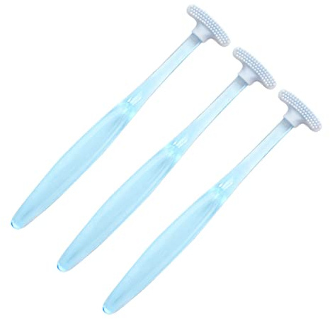KOCKSHION Set 3 Pezzi Pulitore la Lingua Blu in Tpr Design Unico per Rimuovere Residui e Prevenzione Orale, Spazzola Portatile per Casa e Viaggi
