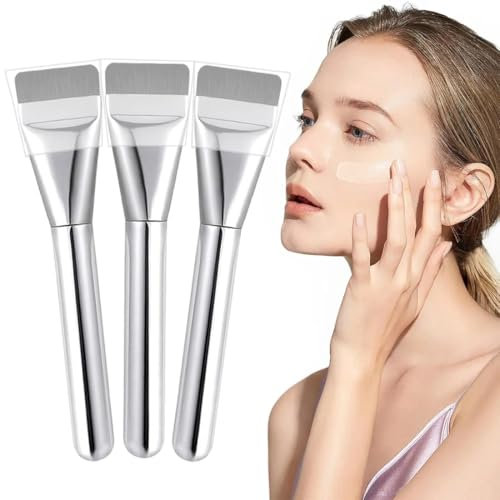 OUDQFCJ Set di 3 Pennello per Fondotinta Pennelli per Applicazione del Trucco Cruelty-Free Adatti a Tutti i Tipi di Pelle con Manicotto Protettivo