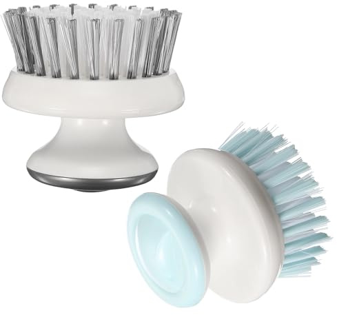 PATIKIL 2.7 x 2.5 Dish Brush with Handle, 2Pcs Ergonomic Grip Palm Bristle Plastic Dish Scrub Brush for Washing Kitchen Utensils Sink Pots Bowls Fruit, Blue and Grey