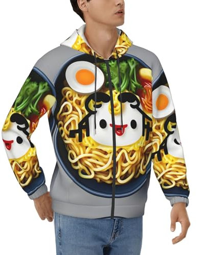 Bkdogkt Sudadera con capucha para hombre, diseño de huevera, fideos y ramen, para adultos, para invierno, elegante, para hombre, Negro -, Large