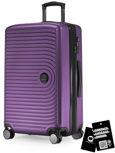 Hauptstadtkoffer Mitte - Mellanstor resväska hårdskal 68 cm expanderbar, resväska för incheckat bagage, TSA-lås, 4 dubbelhjul, rullväska, 88 L + Digital bagagetagg, Aubergine