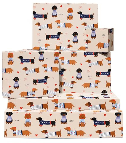 Alla hjärtans dag presentpapper - korv hund kärlek - 6 blad - herr och dam - presentförpackningar för födelsedag, jul, bröllop - etiketter ingår - för make, pojkvän, flickvän