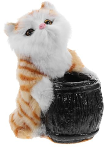 Angoily Plüsch Katze Stifthalter 6 Zoll Niedlicher Schreibtisch Organizer Mit Lebensechtem Katzendesign Für Büro Zuhause Dekoration Mini Katzenstift Ständer