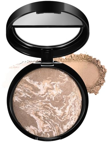 Colour Correcting Powder Foundation, Marble Baked Makeup Setting Powder, Baked Foundation for Mature Skin, 24H No-Transfer No Smudge Oil-Control Pressed powder Makeup Base