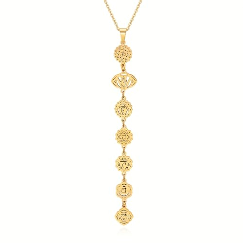 AITENME Lång 7 chakra-halsband dam yoga mode tillbehör justerbar anda gåva smycken Y-form dansfest, Silber Symbol, Rostfritt stål, Ingen ädelsten