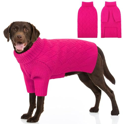 AOFITEE Hundepullover für Große Hunde, Warm Rollkragen Hunde Pullover XXL | Weich Hunde Strickpullover mit Ärmeln Geschirr öffnung, Weihnachtspullover Hundepulli Große Hunde Dobermann Windhund Pullover